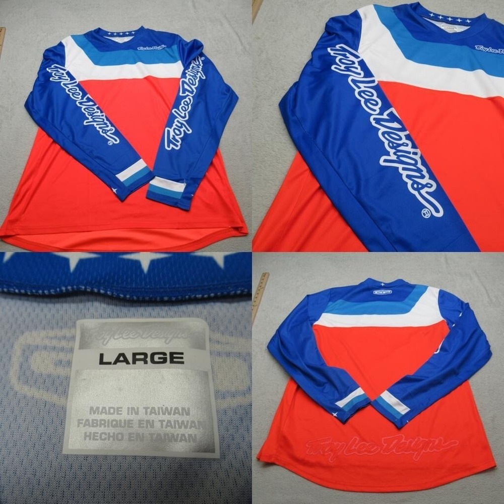 Troy Lee‎ Designs Cycling Jersey Mens Large Orange Blue V-Neck Long Sleeve